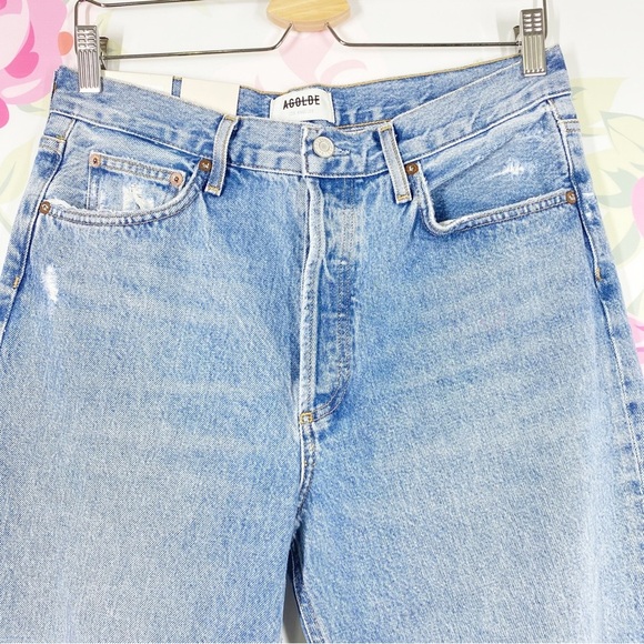 NEW Agolde Fen Light Wash High Rise Relaxed Taper Distressed Denim Jeans 28 - Picture 3 of 12